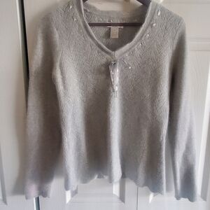 LUCY & LAUREL  RABBIT HAIR BLEND Lamb Wool SWEATER. MED. GRAY BOWTIE  SOFT .